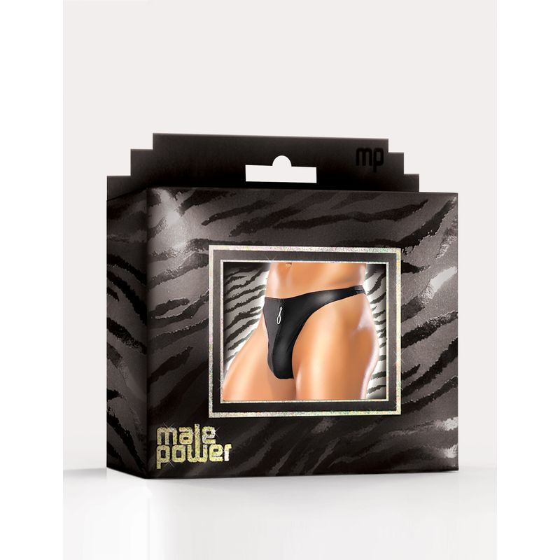 Male Power Nylon Spandex Zipper Thong Black