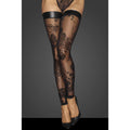 Tulle Stockings w Patterned Flock Embroidery & Power Wetlook Band