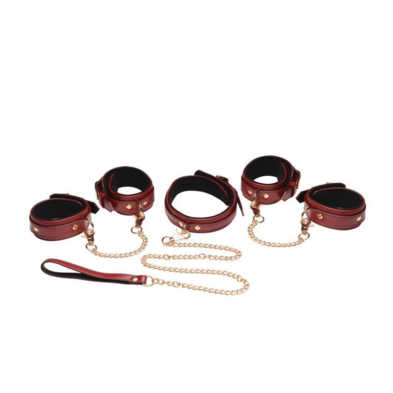6 Pc PU Leather Bondage Set Burgundy