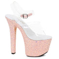 Stiletto Platform Sandal With Peach Glitter 7in