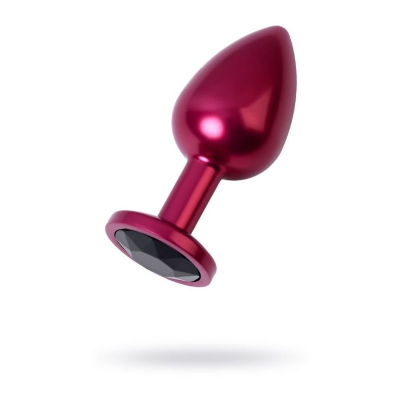 Red Metal Anal Plug w Black Crystal Medium