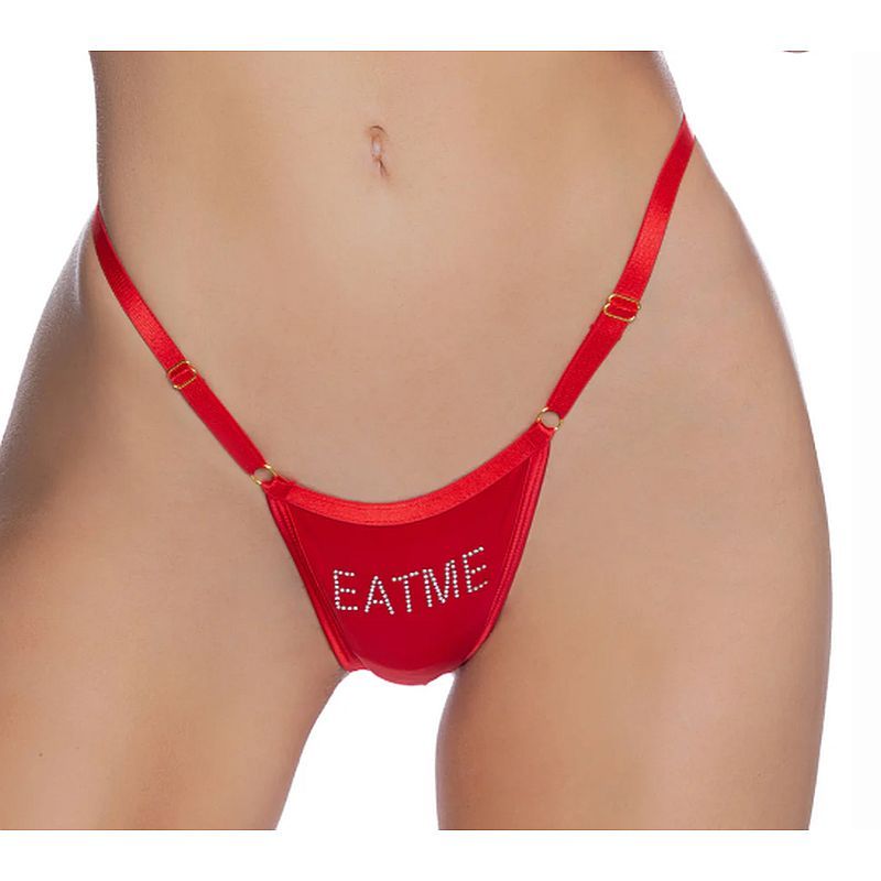 Crotchless Eat Me Bling Thong Red